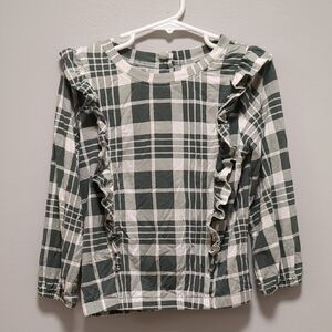Kate Quinn Bamboo Green White Plaid Ruffled Long Sleeve Shirt Top - Size 4T